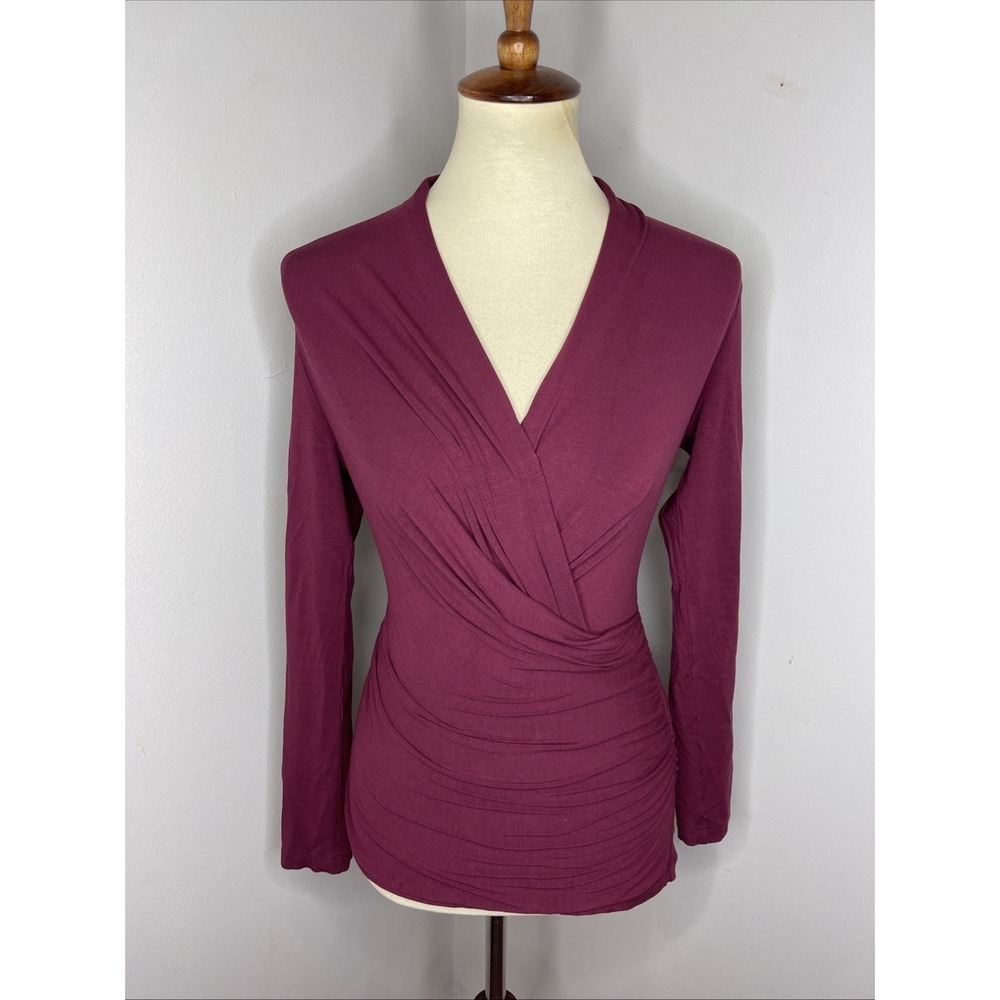 MM Lafleur Drape Viscose Red Faux Wrap Blouse Top Shirt Medium